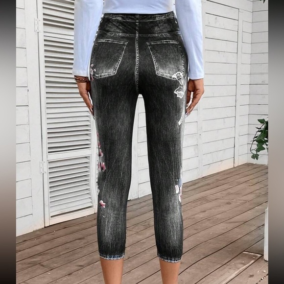 DENIM AND FLORAL PRINT LEGGINGS - Picture 3 of 4